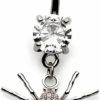 Pierced Owl Pierced Owl 14Ga 316L Stainless Steel Cz Crystal Paved Spider Dangling Belly Button Ring | Body Piercing Rings