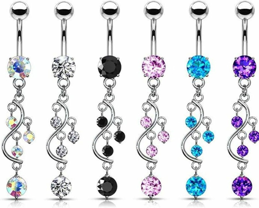 Pierced Owl Pierced Owl - 14G Stainless Steel Cascading Cz Crystal Vine Dangling Belly Button Ring | Body Piercing Rings