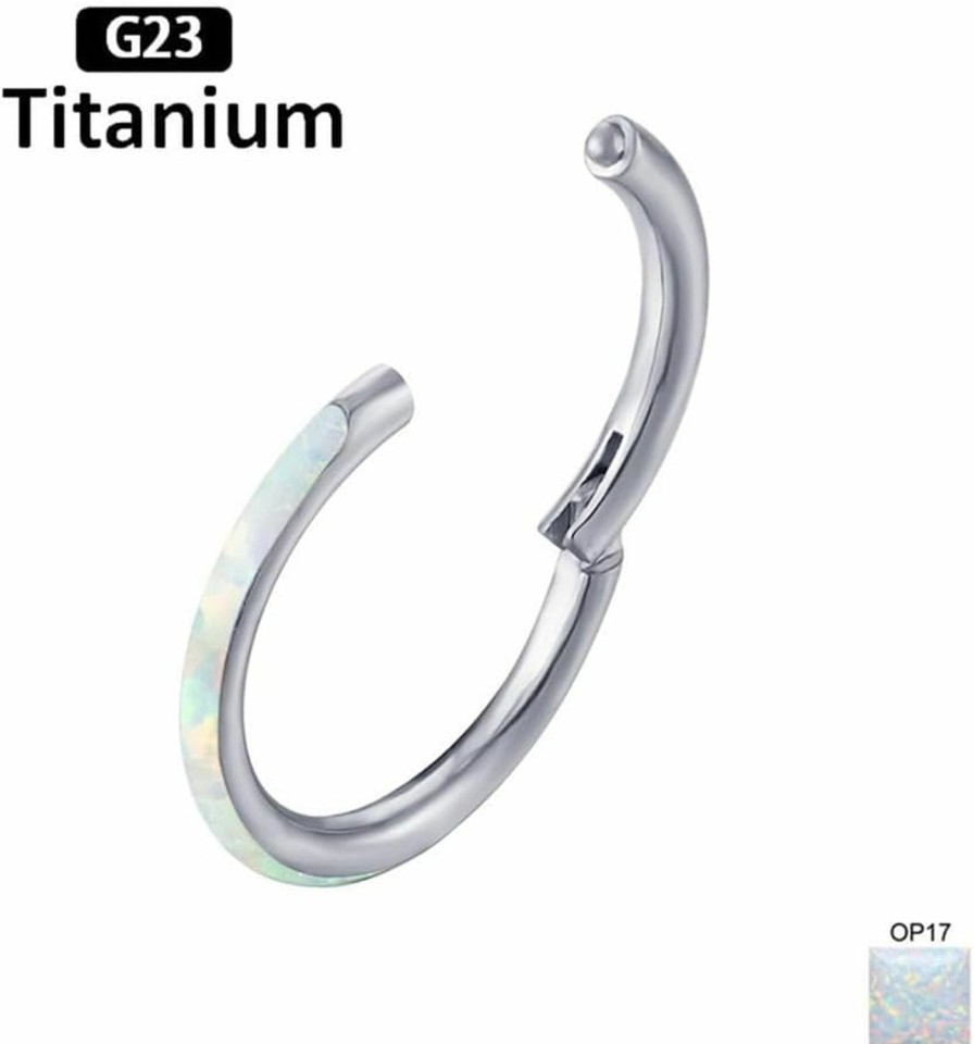 Heuvipens Heuvipens 2Pc G23 Titanium 6/8/10/12Mm Nose Ring Opal Multi Zircon Hoop Hinge Septum Ear Lobe Daith Body Piercing | Body Piercing Rings