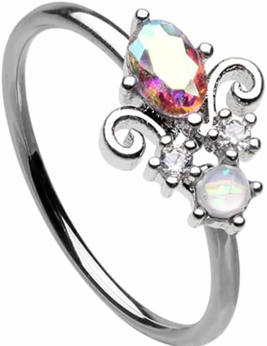 Pierced Owl Pierced Owl 20Ga Stainless Steel Iridescent Victorian Style Cz Crystal Bendable Nose Ring | Body Piercing Rings