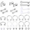 SCERRING Scerring Tragus Earring Lip Labret Studs Horseshoe Nose Hoop Ring Daith Earring Retainer Stainless Steel Helix Cartilage Earrings Monroe Medusa Piercing Jewelry 35Pcs | Body Piercing Rings