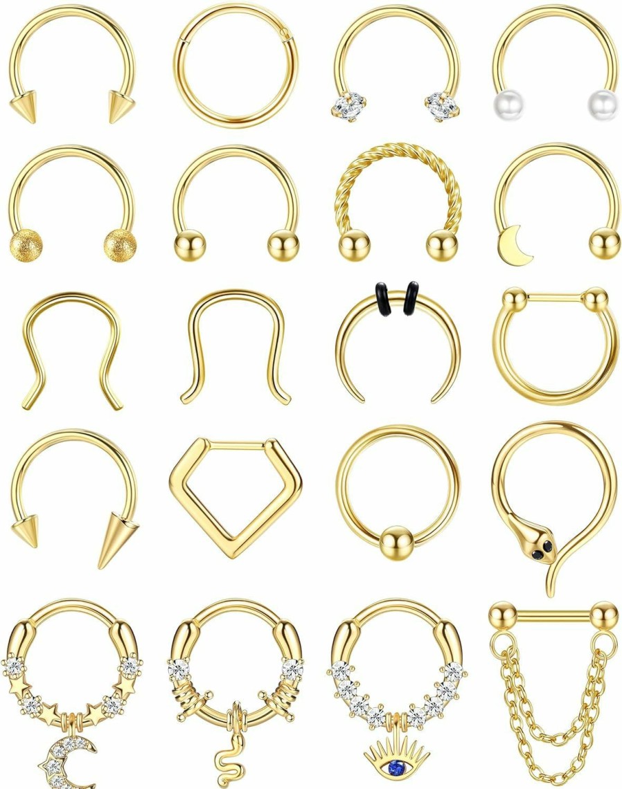 Besteel Besteel Septum Rings 16G Hypoallergenic Surgical Steel Hinged Septum Clicker Nose Rings Hoop For Women Men Cute Cz Dangle Horseshoe Hinged Septum Lip Helix Tragus Daith Cartilage Piercing Jewelry 10Mm 20Pcs | Body Piercing Rings