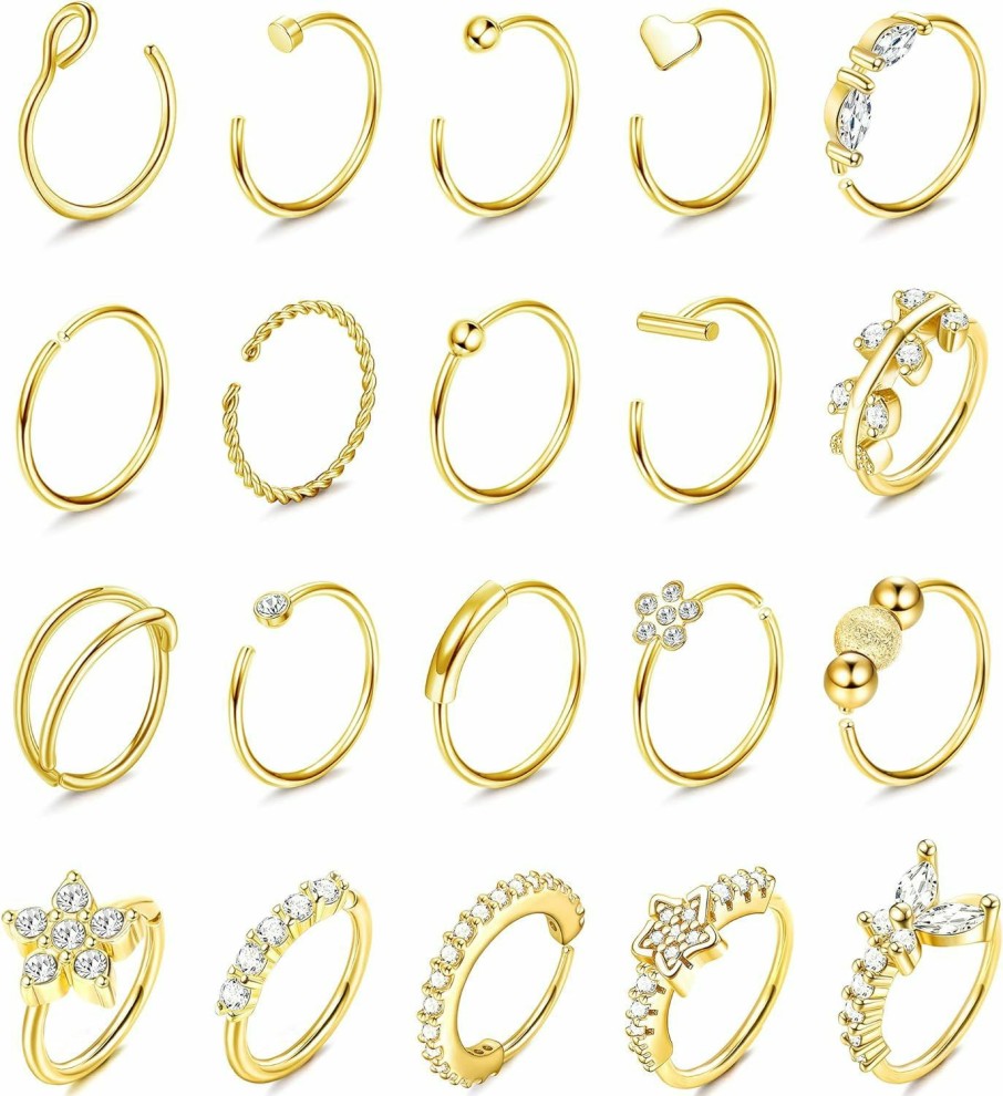 Sanfenly Sanfenly 20Pcs 20G Nose Rings Hoop For Women Men 316L Stainless Steel Paved Cz Cute Butterfly Cartilage Helix Earrings Hoop Lip Septum Nose Piercing Jewelry | Body Piercing Rings