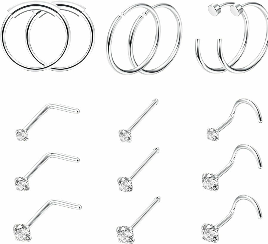 FINREZIO Finrezio 15Pcs 22G 20G 18G Surgical Steel Nose Rings Hoop Studs Cartilage Earrings Body Piercing Jewelry 1.5Mm 2Mm 2.5Mm Cz | Body Piercing Rings