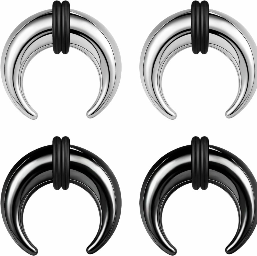 BodyAce Bodyace 2Pairs C Shape Ear Taper Kit, 2-12G Buffalo Septum Pincher Tapers Nose Rings, Black Stretching Ear Expanded Septum Rings With O-Rings | Body Piercing Rings