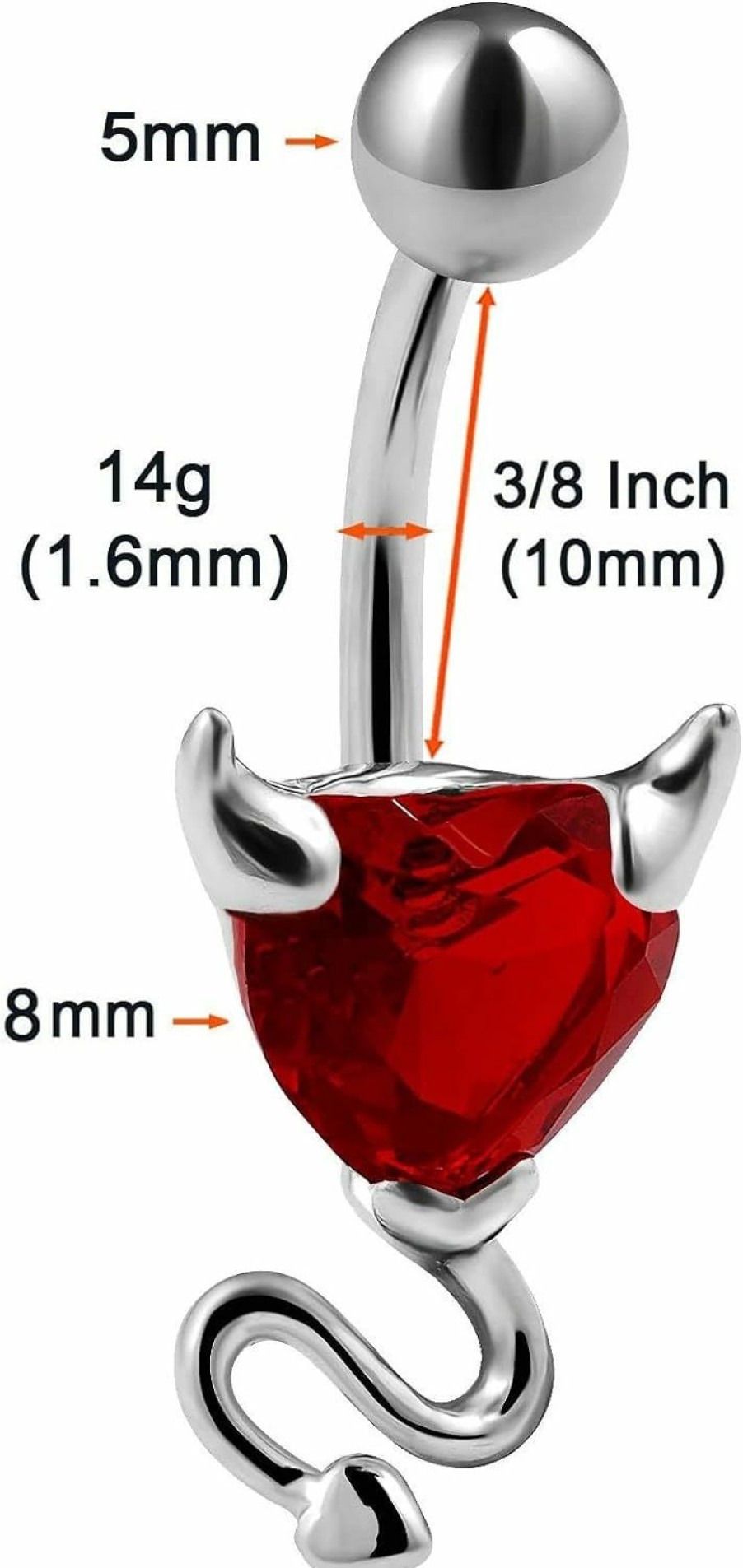 Amazon 14G 3/8 Belly Button Navel Ring 316L Surgical Steel Bar Stud Heart Devil Cubic Zirconia Cz Crystal Piercing Jewelry | Body Piercing Rings