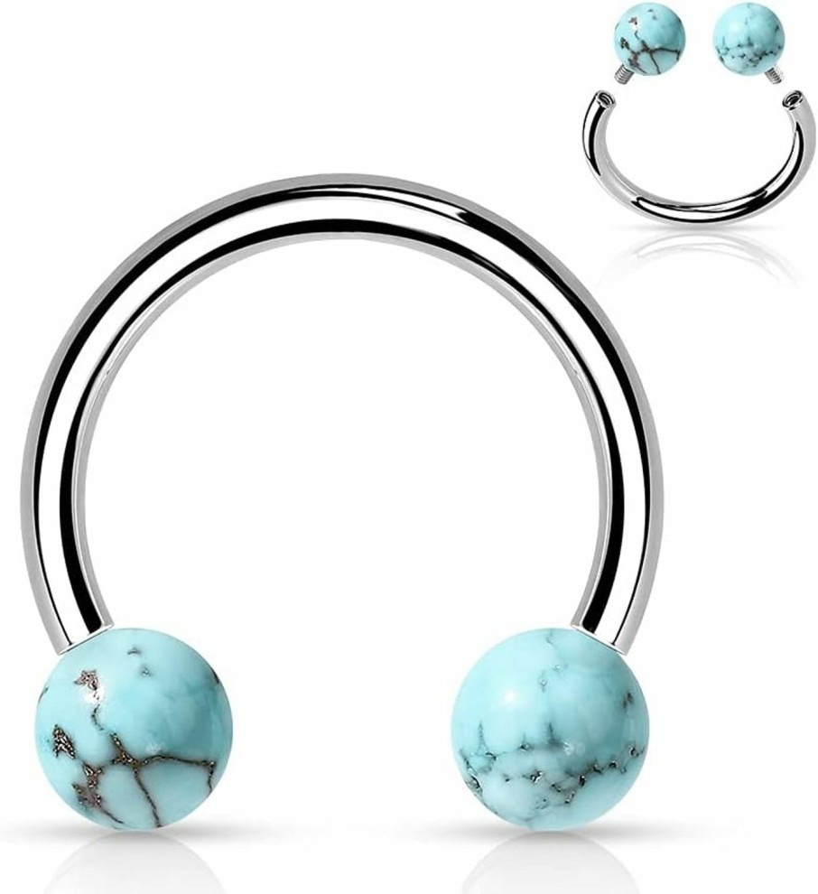 Amelia Fashion Amelia Fashion 16 Gauge Synthetic Turquoise Internally Threaded 316L Surgical Steel Horseshoe | Body Piercing Rings