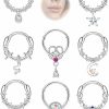 Jstyle Jstyle 8Pcs 16G Septum Clicker Rings Hoop Surgical Steel Cz Opal Teardrop Cartilage Helix Tragus Hoop Daith Earrings Nose Rings Hoop Hinged Segment Nose Rings Dangle Septum Piercing Jewelry | Body Piercing Rings