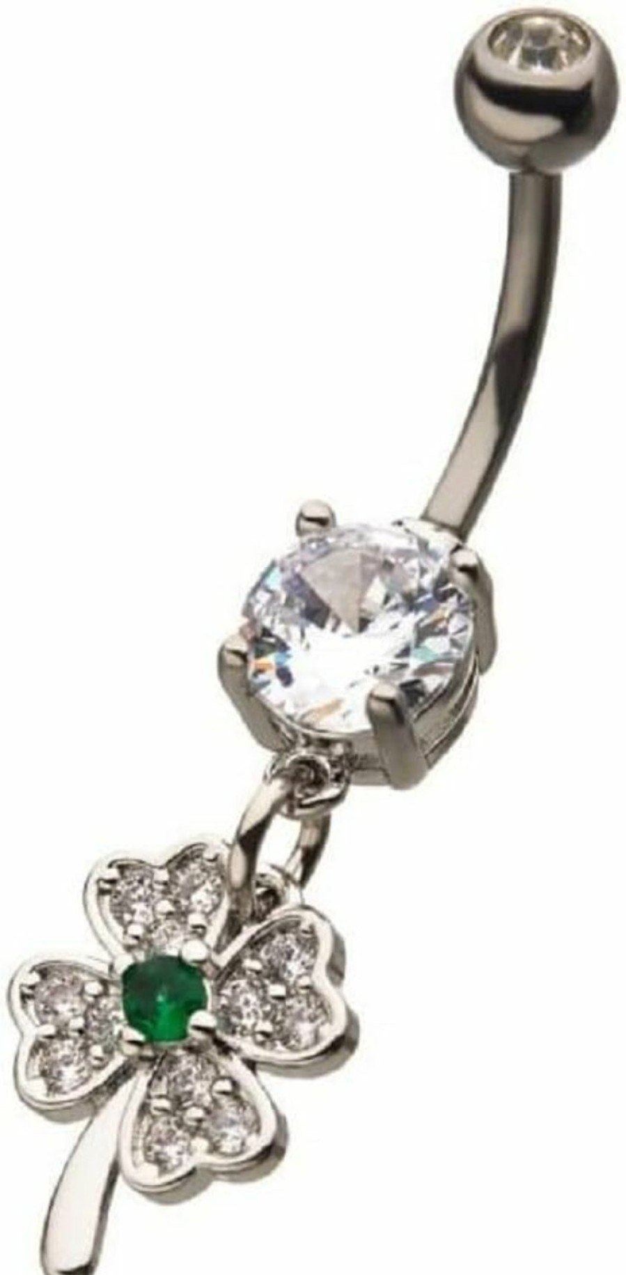 Pierced Owl Pierced Owl 14Ga Stainless Steel Cz Crystal Four Leaf Clover Dangling Belly Button Ring | Body Piercing Rings