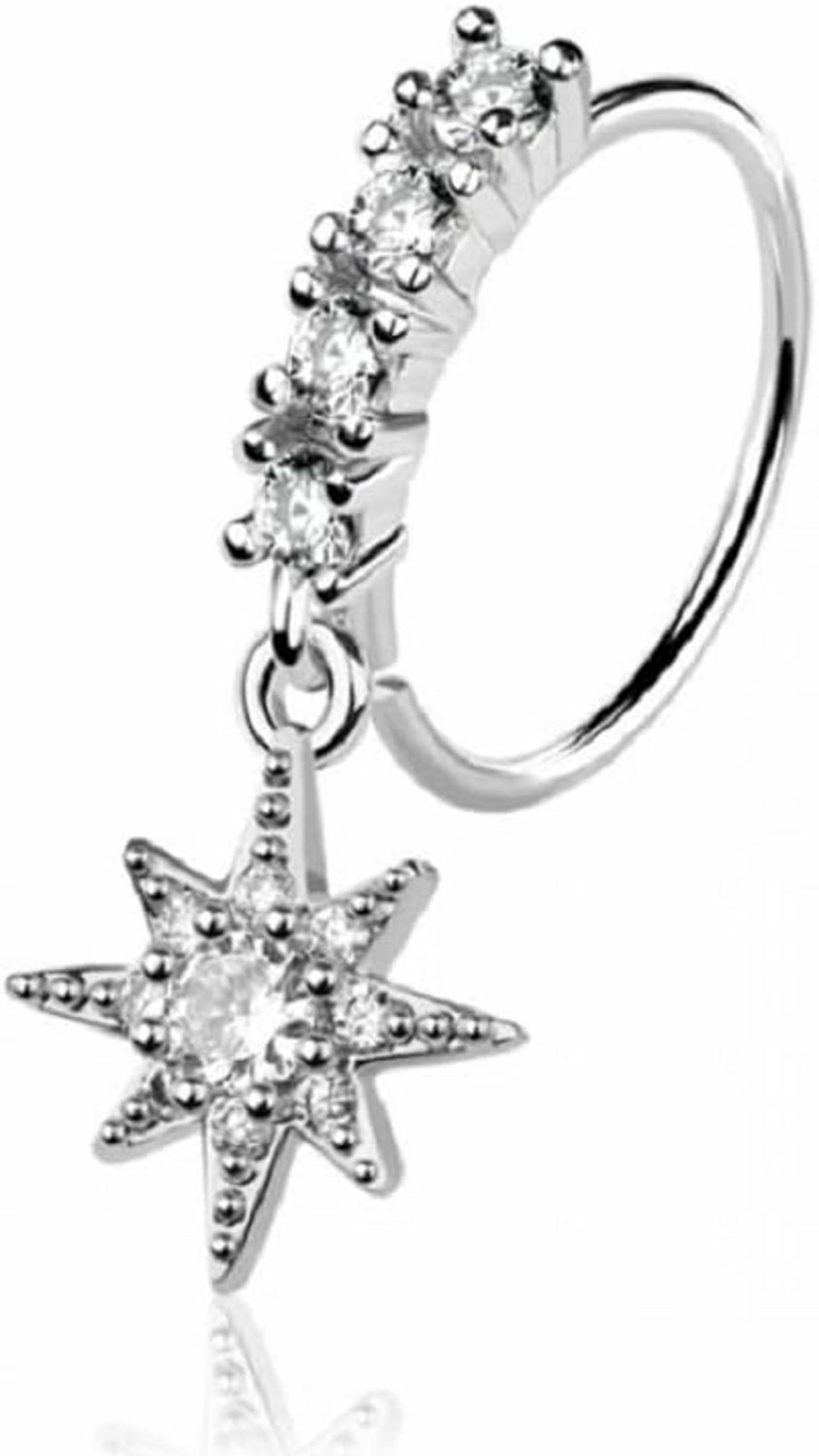 Pierced Owl Pierced Owl 20Ga 316L Stainless Steel Cz Crystal Lined Hoop With Dangling Starburst Bendable Nose Ring | Body Piercing Rings