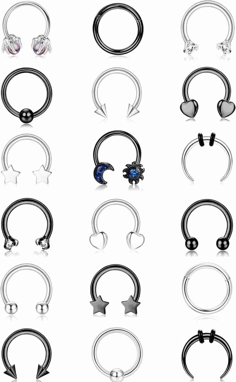 THUNARAZ Thunaraz 18Pcs Septum Rings 16G Stainless Steel Septum Jewelry Daith Earrings Nose Rings Hoop Horseshoe Septum Rings For Women Men Cartilage Helix Lip Septum Piercing Jewelry 8Mm 10Mm | Body Piercing Rings