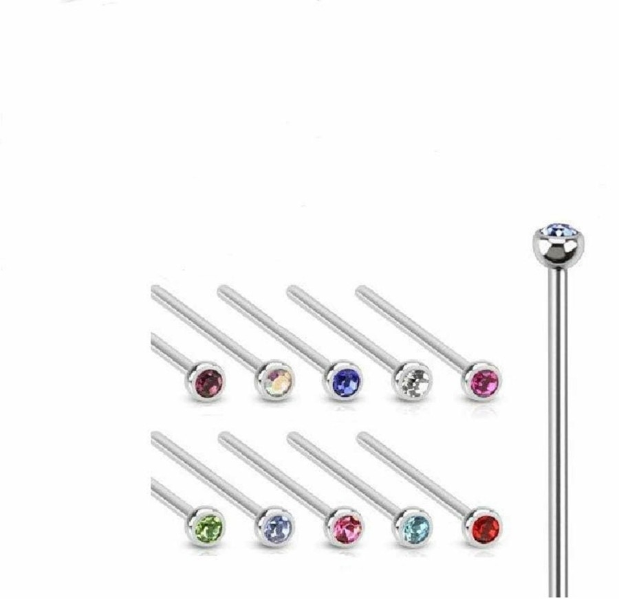 Luxe Modz Luxe Modz 20Ga Surgical Steel 1.5Mm Fish Tail Nose Ring With Press Fit Fishtail Custom Bend Nose Stud Assorted Cz Colors Randomly Picked 10 Pieces | Body Piercing Rings