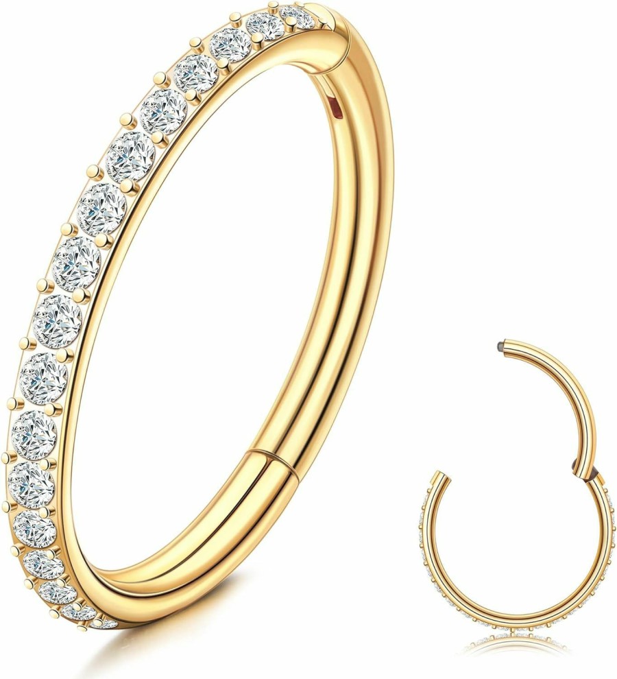 SAILIMUE Sailimue G23 Titanium Cz Nose Rings Hoop For Women 18G 16G Clicker Hinged Segment Septum Lip Rings Tragus Conch Helix Cartilage Rook Daith Earrings Hoop Piercing Jewelry Diameter 6Mm 8Mm 10Mm Silver Gold | Body Piercing Rings