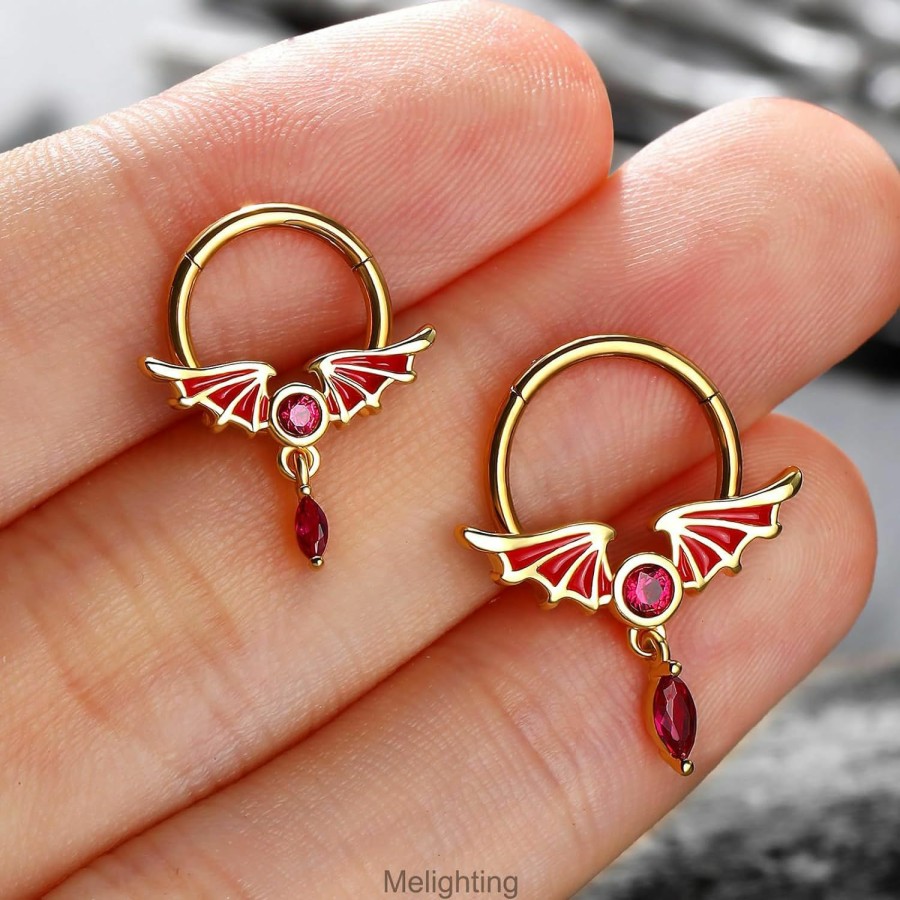 Melighting Melighting Black Septum Ring 16G Wings Septum Jewelry Surgical Steel 316L Dangle Daith Piercing Jewelry Clear Cz Septum Piercing Helix Earring Conch Tragus Piercing For Women | Body Piercing Rings