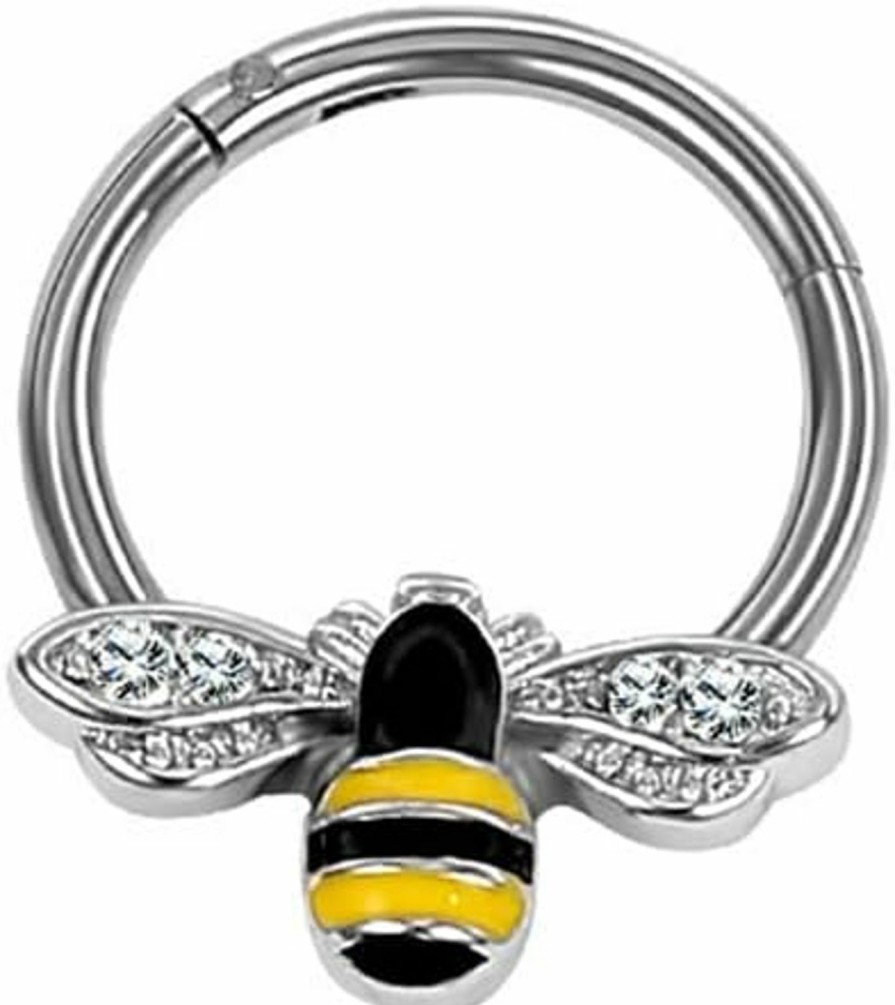 NewZenro Cz Bee Colorful Nose Ring 16G Septum Rings Clicker Stainless Steel Daith Cartilage Rook Tragus Sleeper Tiny Small Hoop Earrings Cute Segment Ring Hinged Helix Mini Conch Huggie Hoops Cute Animal Piercing Body Jewelry Gifts 1 Pc 10Mm | Body Piercing Rings