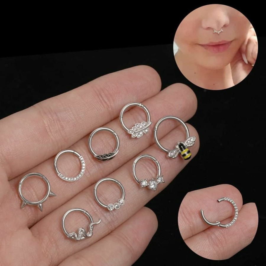 NewZenro Cz Bee Colorful Nose Ring 16G Septum Rings Clicker Stainless Steel Daith Cartilage Rook Tragus Sleeper Tiny Small Hoop Earrings Cute Segment Ring Hinged Helix Mini Conch Huggie Hoops Cute Animal Piercing Body Jewelry Gifts 1 Pc 10Mm | Body Piercing Rings