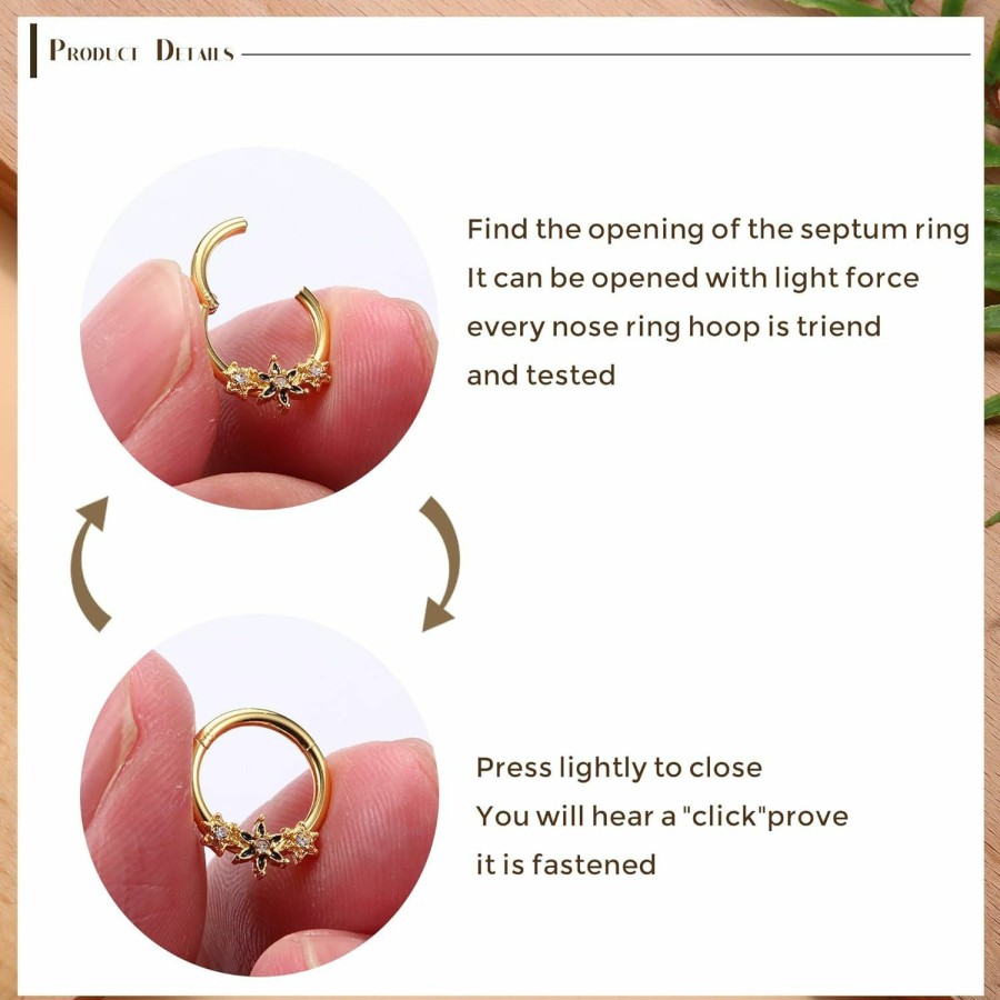 Dochais Dochais 9Pcs Septum Rings 16G Septum Rings For Women Surgical Steel Nose Rings Hoops Clicker Ring Nose Rings Cz Opal Helix Tragus Hoop Daith Cartilage Piercing Jewelry | Body Piercing Rings