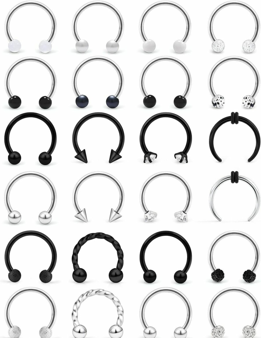 Ftovosyo Ftovosyo 24Pcs 16G Surgical Steel Nose Septum Rings Piercing Jewelry Horseshoe Cartilage Helix Daith Earring Hoop Eyebrow Lip Hoop For Women Men 8Mm 10Mm | Body Piercing Rings