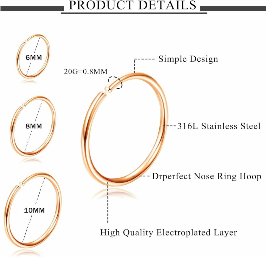 Drperfect Drperfect 36Pcs 20G Nose Ring Hoop For Women Men 316L Stainless Steel Helix Tragus Lip Septum Ring Cartilage Earring Hoop Piercing Jewelry | Body Piercing Rings