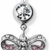 Pierced Owl Pierced Owl 14Ga 316L Stainless Steel Pink Cz Crystal Paved Ribbon With Dangling Gem Belly Button Ring | Body Piercing Rings