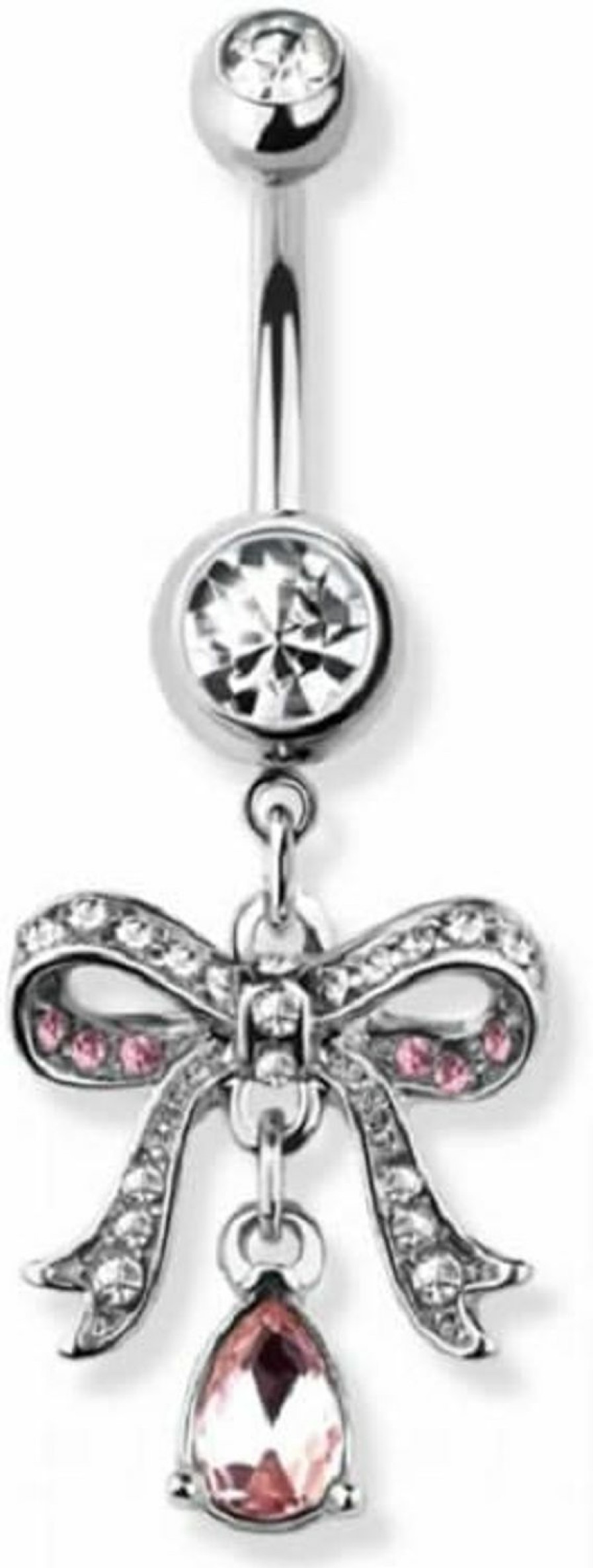 Pierced Owl Pierced Owl 14Ga 316L Stainless Steel Pink Cz Crystal Paved Ribbon With Dangling Gem Belly Button Ring | Body Piercing Rings