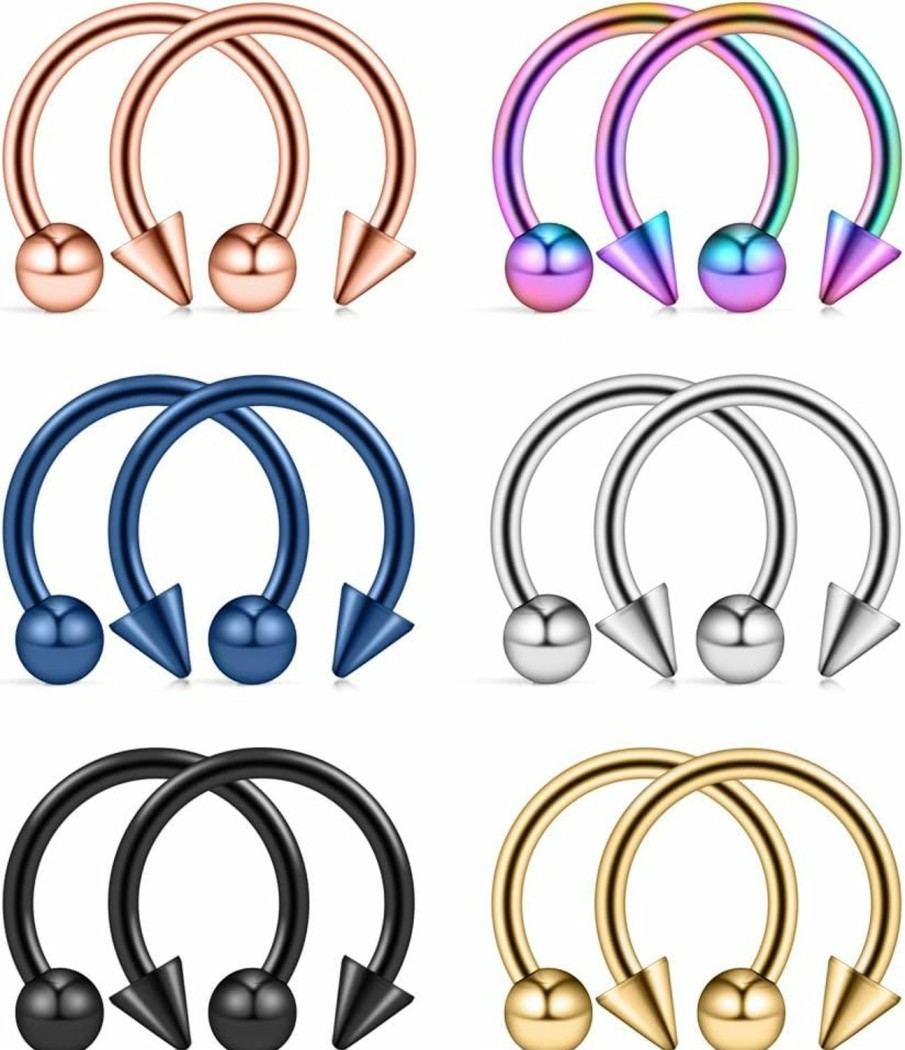 Ruifan Ruifan 12Pcs 14G Surgical Steel Nose Septum Horseshoe Hoop Earring Eyebrow Tragus Lip Piercing Ring | Body Piercing Rings