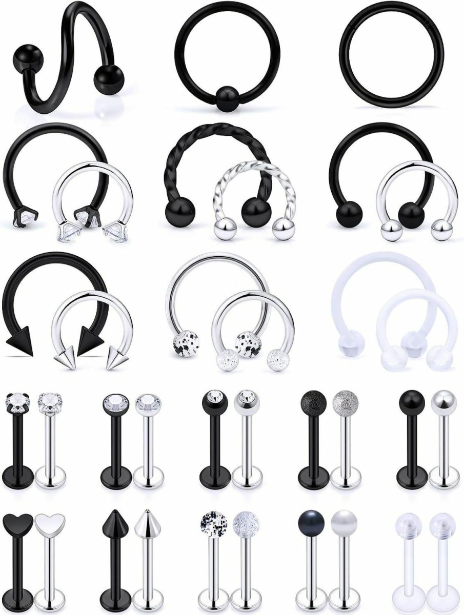 Vsnnsns Vsnnsns 16G Lip Rings Stainless Steel Horseshoe Labret Monroe Lip Rings Nail Cartilage Tragus Helix Earrings Studs Septum Ring Medusa Piercing Jewelry Retainer 8Mm 35Pcs | Body Piercing Rings