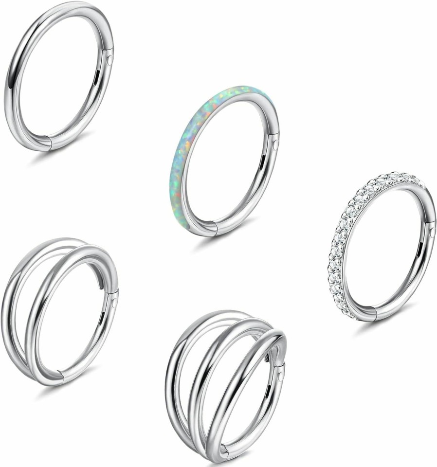 LOYALLOOK Loyallook 5Pcs 316L Surgical Steel Nose Rings Hoop For Women Men Seamless Hinged Segment Ring Hoop Septum Clicker Lip Nose Rings Double Triple Open Stack Sleeper Earring Helix Daith Rook Conch Tragus Piercing Jewelry | Body Piercing Rings