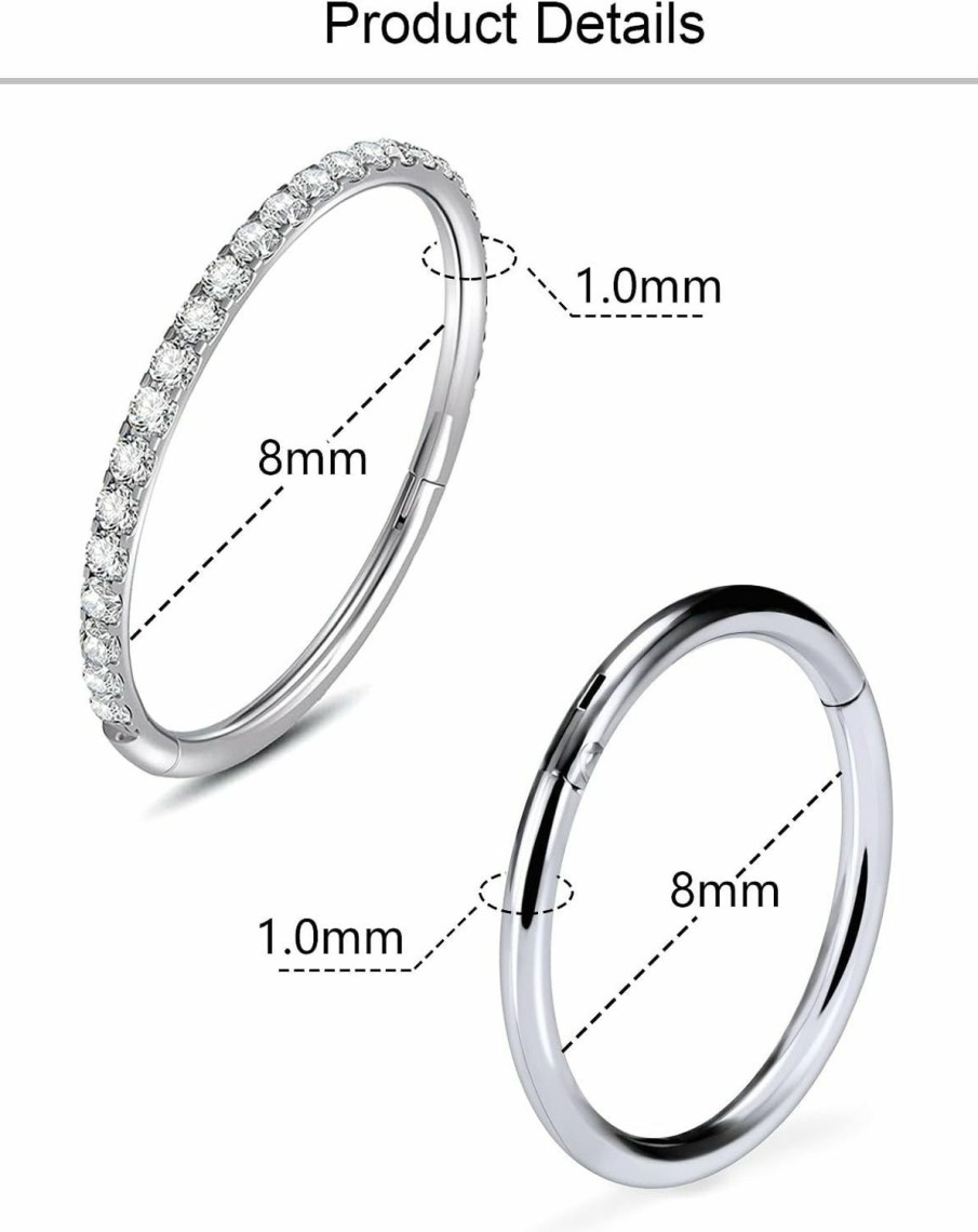 Lcolyoli Lcolyoli 3Pcs Nose Rings Hoops G23 Titanium Nose Piercings Double Hoop Nose Rings 20G 18G 16G Hinged Cz Septum Clicker Conch Cartilage Helix Tragus Daith Earring Piercing Jewelry For Women Men | Body Piercing Rings