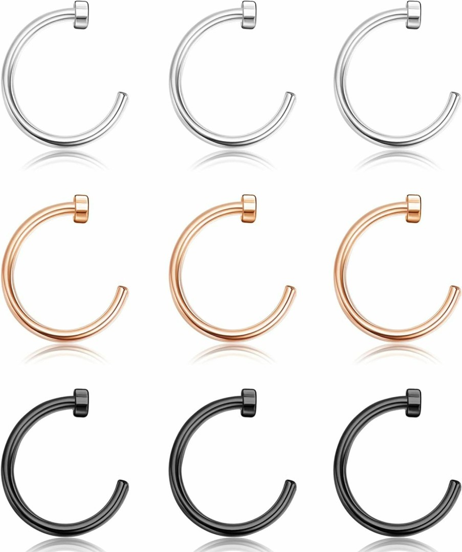 MILACOLATO Milacolato 6-9Pcs G23 Titanium Nose Rings Hoops 18G 20G C-Shape Fake Nose Ring Disc Hypoallergenic Lip Nostril Body Piercing Jewelry Rings For Women Men 8Mm 10Mm 12Mm | Body Piercing Rings