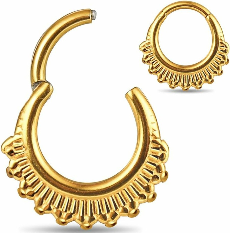 MOQIKAKA Moqikaka16G 8Mm Floral Nose Rings Hoops, Surgical Steel Septum Rings Hoops, Hinged Segment Nose Lips Helix Cartilage Clicker Hoop Earrings For Rook Daith Tragus Piercing Rings For Women Men Girls | Body Piercing Rings