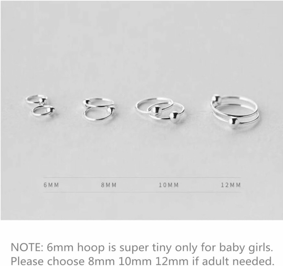 Dtja 20G Sterling Silver Ball Bead Sleeper Tiny Small Hoop Earrings Tragus Cartilage Nose Rings Septum Dainty Piercing Huggie Hoops | Body Piercing Rings