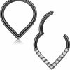 Besteel Besteel 2 Pcs G23 Titanium Teardrop Septum Rings 16G Hypoallergenic Daith Piercing Jewelry Gold For Women Men Seamless Hinged Clicker Lip Rook Conch Tragus Cartilage Helix Earrings 10Mm Silver Black | Body Piercing Rings