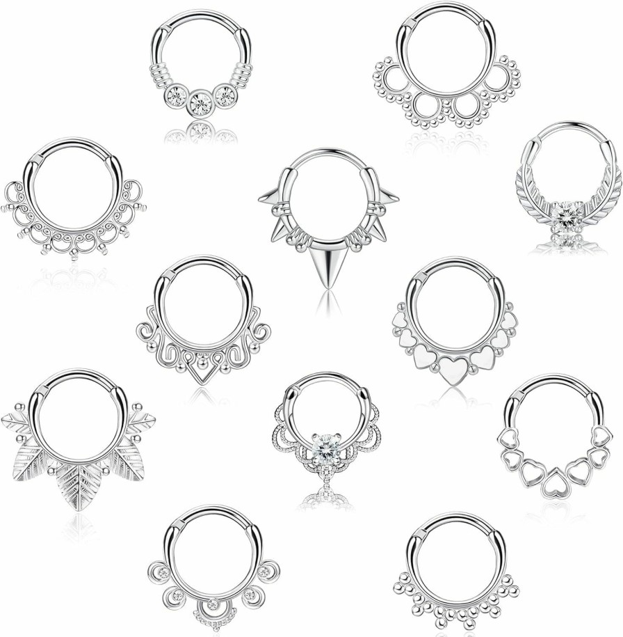 DOLOTTA Dolotta 12Pcs 16G Stainless Steel Septum Rings For Women Hoop Nose Rings Septum Piercings Cz Cartilage Helix Tragus Hoop Daith Earrings Piercing Jewelry 10Mm | Body Piercing Rings