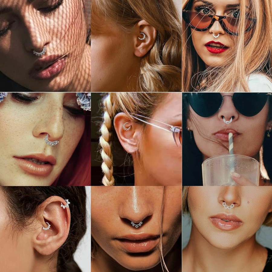 DOLOTTA Dolotta 12Pcs 16G Stainless Steel Septum Rings For Women Hoop Nose Rings Septum Piercings Cz Cartilage Helix Tragus Hoop Daith Earrings Piercing Jewelry 10Mm | Body Piercing Rings