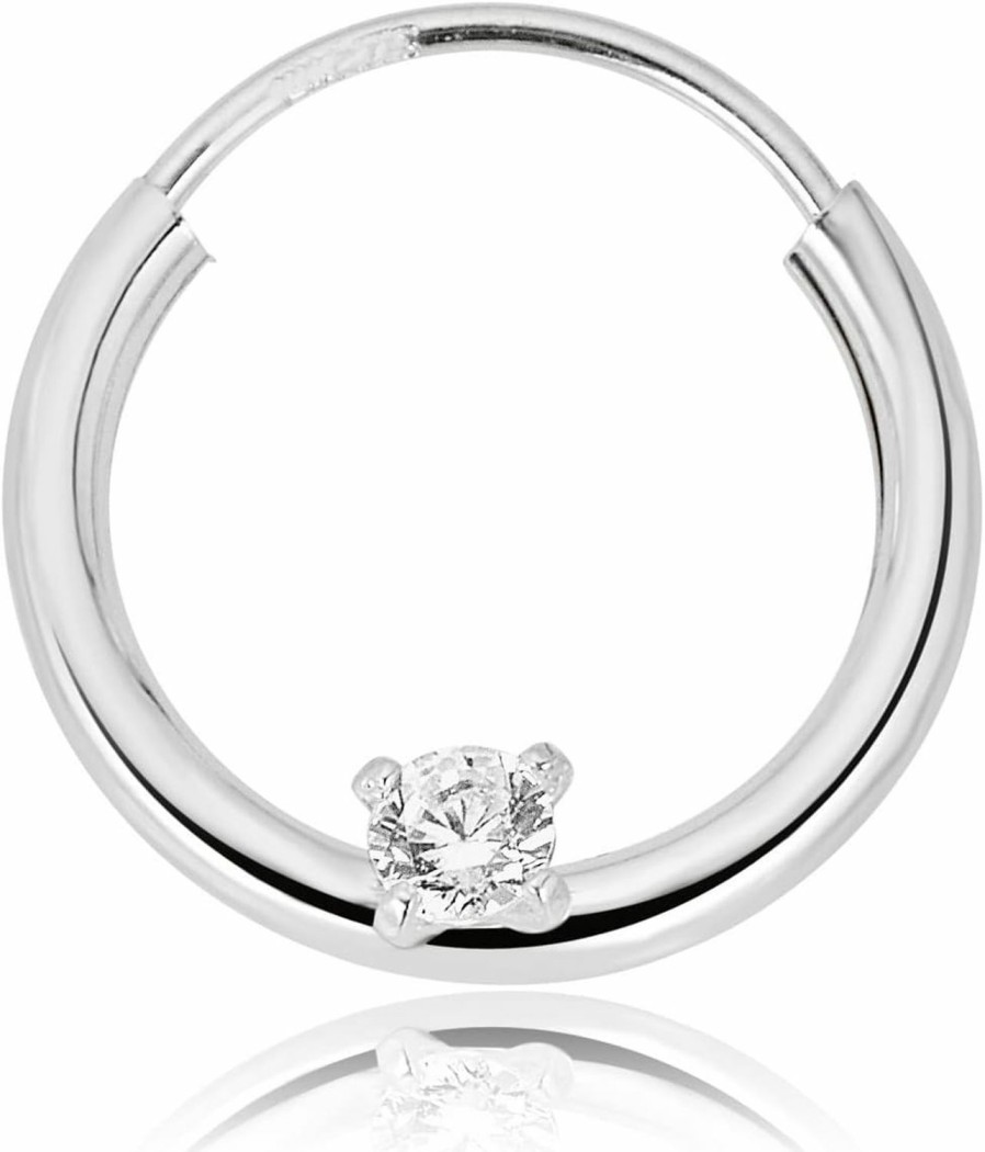 AVORA Avora 14K Gold Simulated Diamond Cz Solitaire Cartilage Hoop - 050 Gauge | Body Piercing Rings