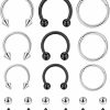 LOAYHOAY 9Pcs 14G 16G 18G 20G Surgical Steel Nose Septum Rings Horseshoe Hoop Earrings Cartilage Helix Tragus Eyebrow Lip Daith Piercing Hinged Seamless Septum Nose Ring For Women Men | Body Piercing Rings