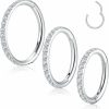 Funtopia Funtopia Clear Cz Nose Rings Hoops, 3Pcs 16G 316L Surgical Steel Hinged Hoop Nose Ring For Women Men, Silver Septum Rings Cartilage Lip Rings Body Daith Piercing Jewelry (8Mm 9Mm 10Mm) | Body Piercing Rings