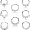 LOYALLOOK Loyallook 8Pcs 16G Septum Clicker Ring Stainless Steel Cz Opal Cartilage Helix Tragus Hoop Daith Earrings Nose Rings Hoop Hinged Segment Clicker Ring Piercing Jewelry | Body Piercing Rings