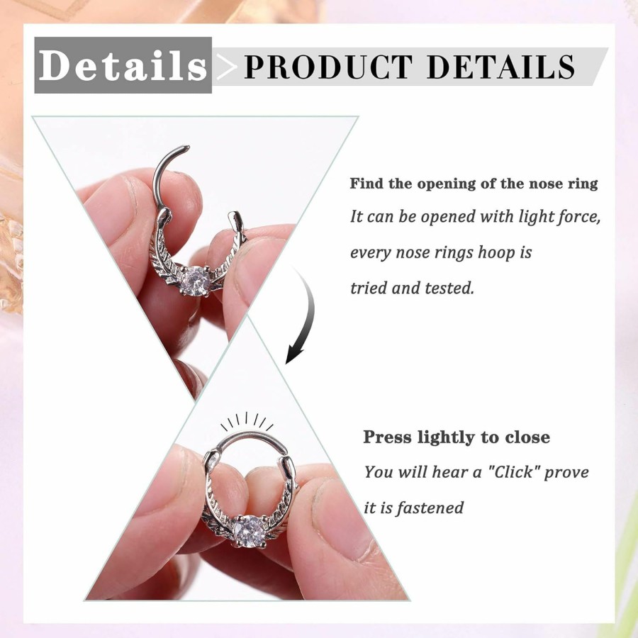 LOYALLOOK Loyallook 8Pcs 16G Septum Clicker Ring Stainless Steel Cz Opal Cartilage Helix Tragus Hoop Daith Earrings Nose Rings Hoop Hinged Segment Clicker Ring Piercing Jewelry | Body Piercing Rings