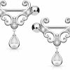 Pierced Owl Pierced Owl - 14Ga 316L Stainless Steel Cz Set Filigree Heart And Dangling Cz Tear Drop Nipple Rings, Sold As A Pair | Body Piercing Rings