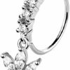 Pierced Owl Pierced Owl 20Ga 316L Stainless Steel Cz Crystal Lined Hoop With Dangling Marquise Leaves Bendable Nose Ring | Body Piercing Rings