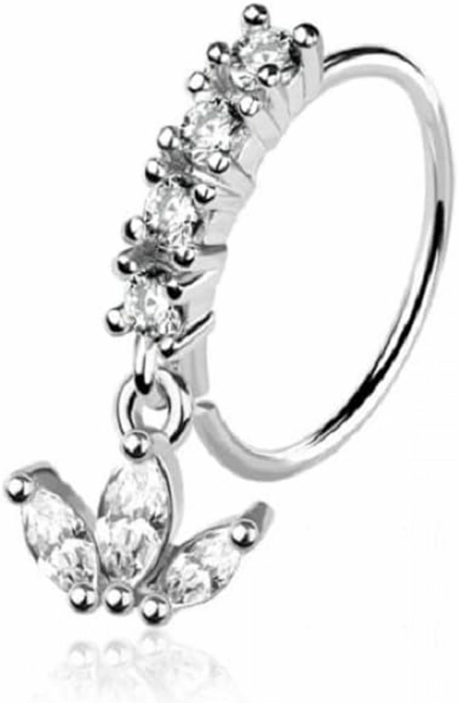 Pierced Owl Pierced Owl 20Ga 316L Stainless Steel Cz Crystal Lined Hoop With Dangling Marquise Leaves Bendable Nose Ring | Body Piercing Rings