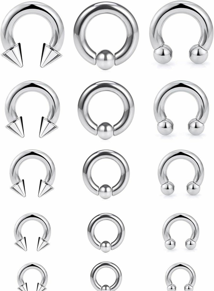 Uqnwbdq Uqnwbdq 6G 8G 12G 14G 16G Large Septum Rings Gauges Tunnels Plugs Earrings Stretching Kit Horseshoes 316L Surgical Steel Captive Bead Ring Cbr Pa Rings Pierced Jewelry For Women Men | Body Piercing Rings