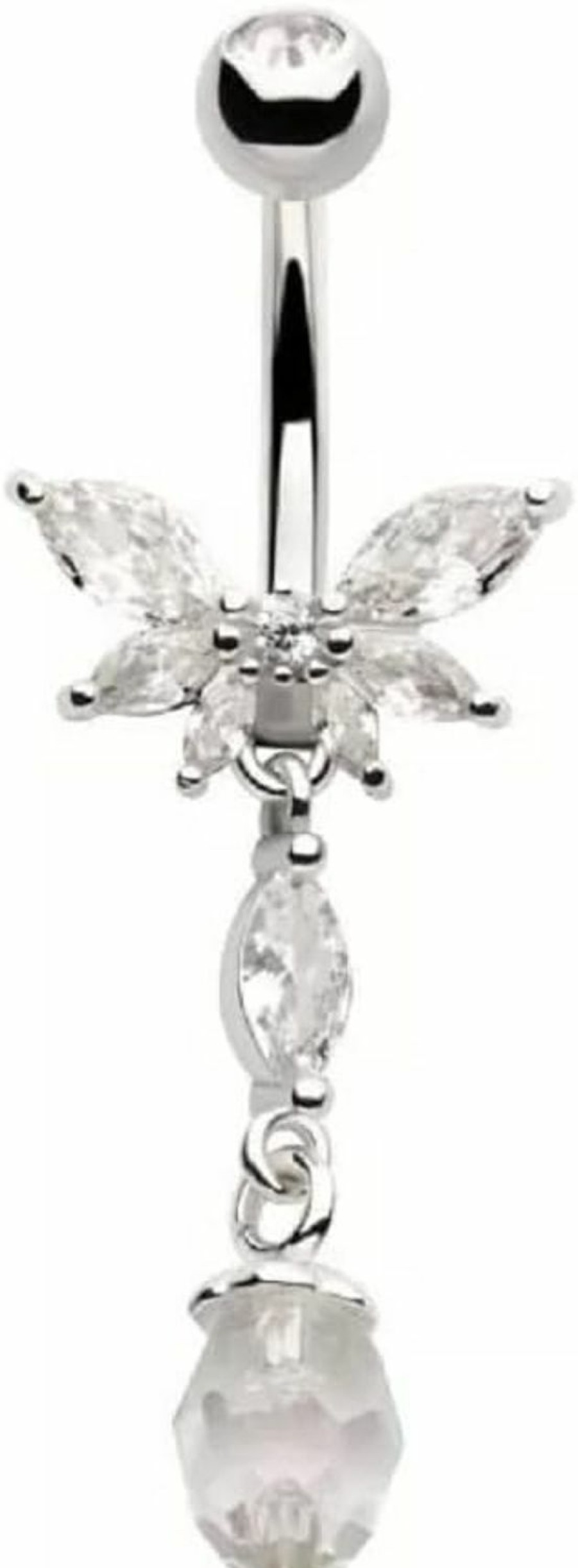 Pierced Owl Pierced Owl 14Ga 316L Stainless Steel Cz Crystal Butterfly With Dangling Gems Belly Button Ring | Body Piercing Rings