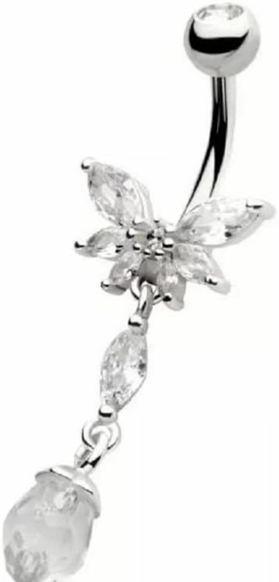 Pierced Owl Pierced Owl 14Ga 316L Stainless Steel Cz Crystal Butterfly With Dangling Gems Belly Button Ring | Body Piercing Rings