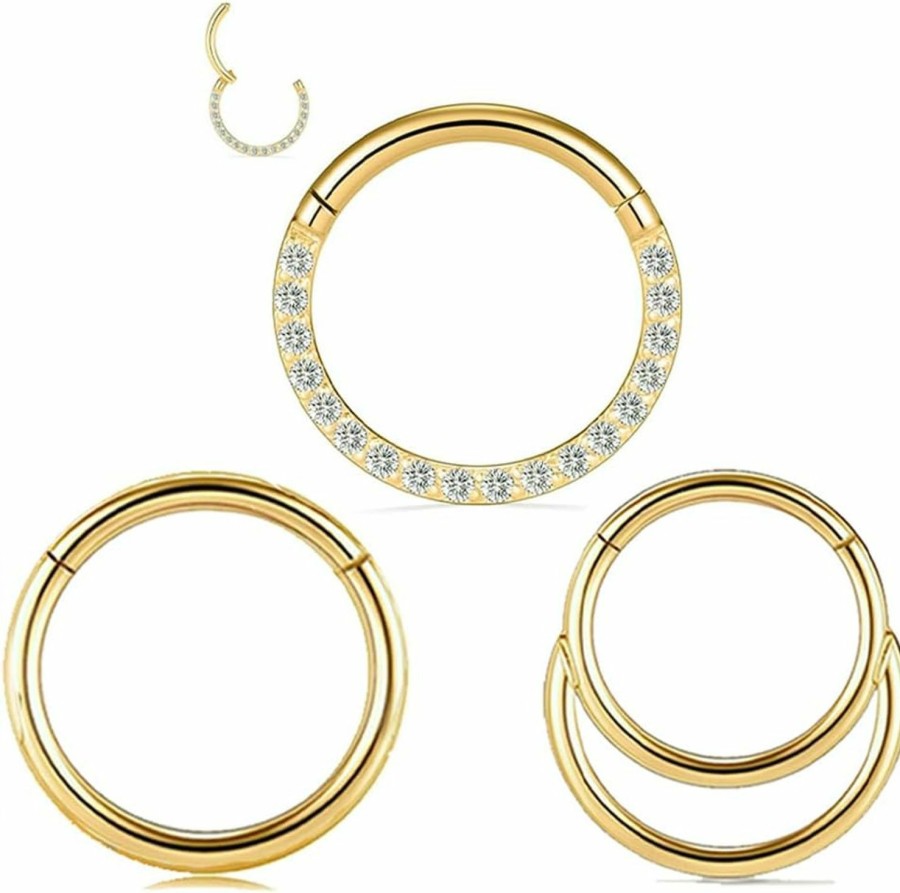 KREZIP Krezip 3Pcs Septum Jewelry Surgical Steel Double Hoop Nose Rings 16G Hinged Cz Septum Rings Septum Clicker Rings Cartilage Earring Conch Cubic Zirconia Piercing Jewelry 8Mm/10Mm | Body Piercing Rings