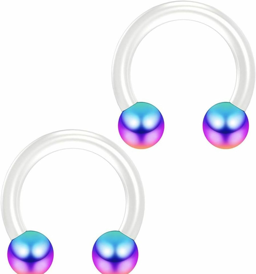 Evonix Evonix 2Pc 14G Flexible Bioflex Circular Barbell Horseshoe Septum Ring Bioplast Piercing 8Mm Anodized Ball (Choose Color) | Body Piercing Rings