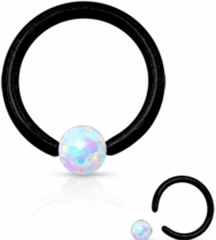 WildKlass Jewelry Wildklass Jewelry Opal Captive Bead Synthetic 316L Surgical Steel Ring (16G 5/16\" 8Mm Opal White) | Body Piercing Rings