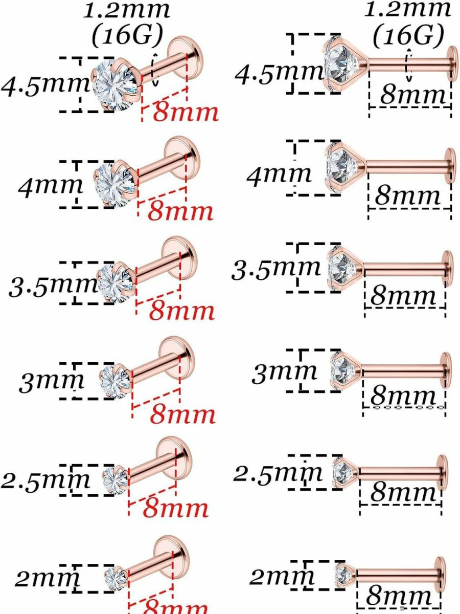 Vsnnsns Vsnnsns 16G Lip Rings Stainless Steel Labret Jewelry Monroe Lip Rings Nail Cartilage Tragus Helix Earrings Studs Medusa Piercing Jewelry For Women Men Cubic Zirconia 2Mm/2.5Mm/3Mm/3.5Mm/4Mm/4.5Mm | Body Piercing Rings